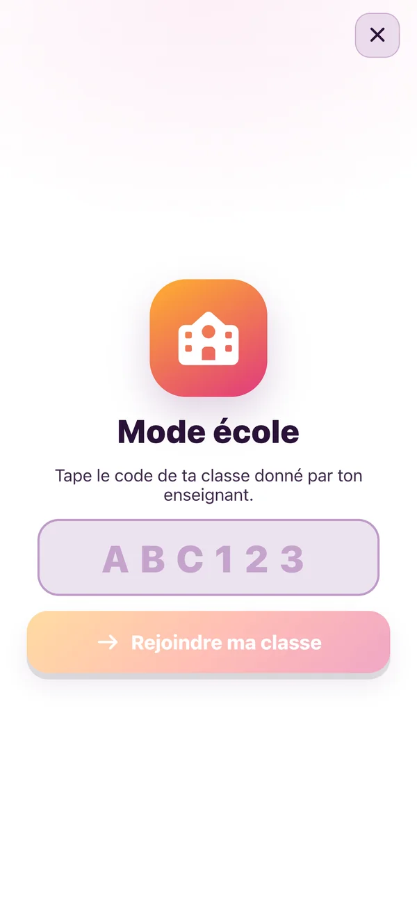 L’élève tape le code de sa classe dans NUMERA