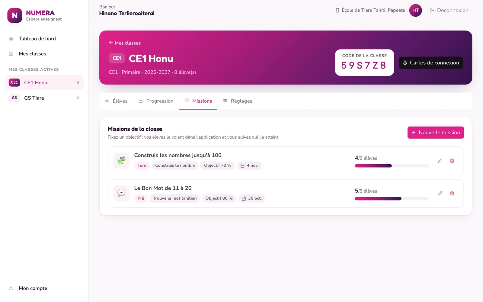 Les missions d’une classe et leur avancement